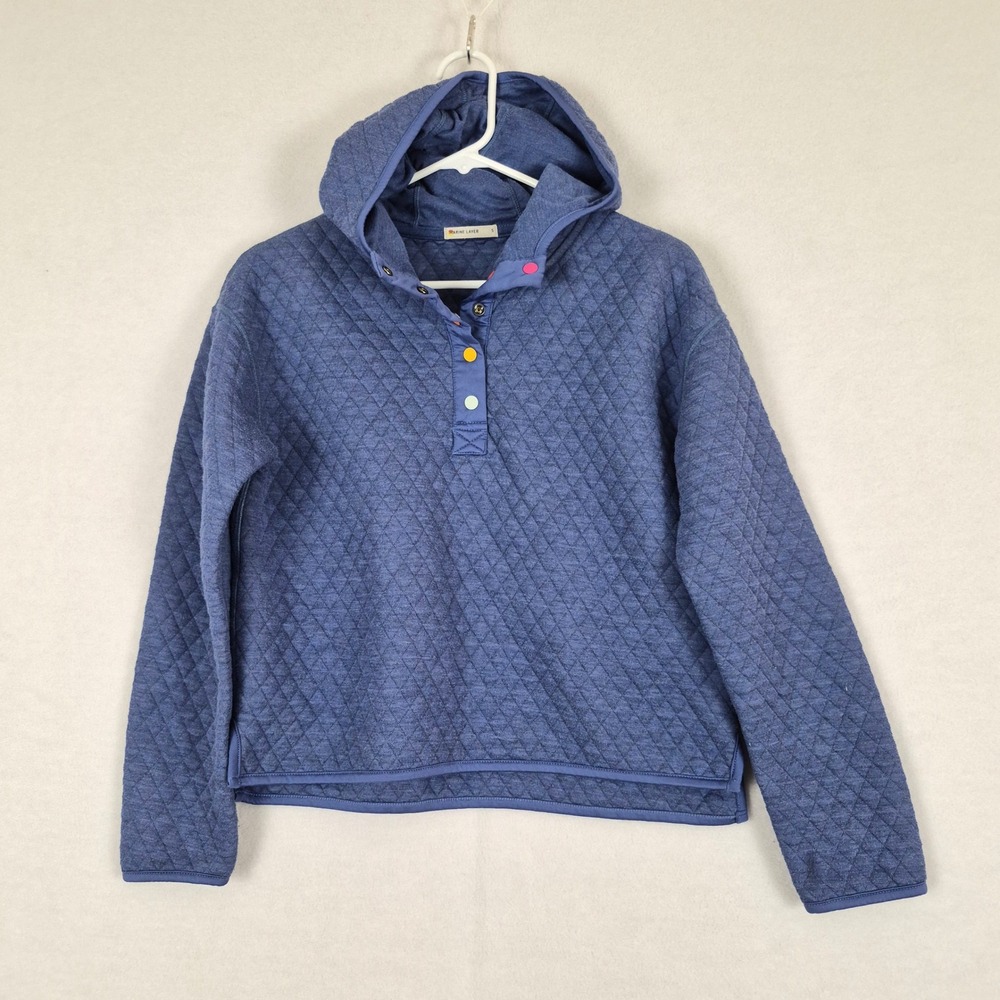 Marine Layer Blue Quilted Hoodie Snap Neck Pullover Sweatshirt Womens Small